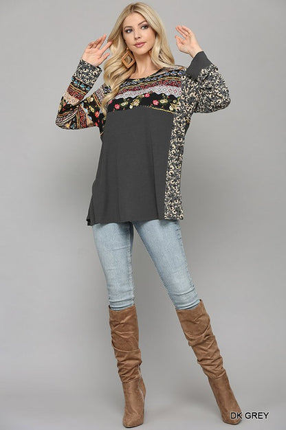 LEOPARD FLORAL MIX SLIT SIDE TOP