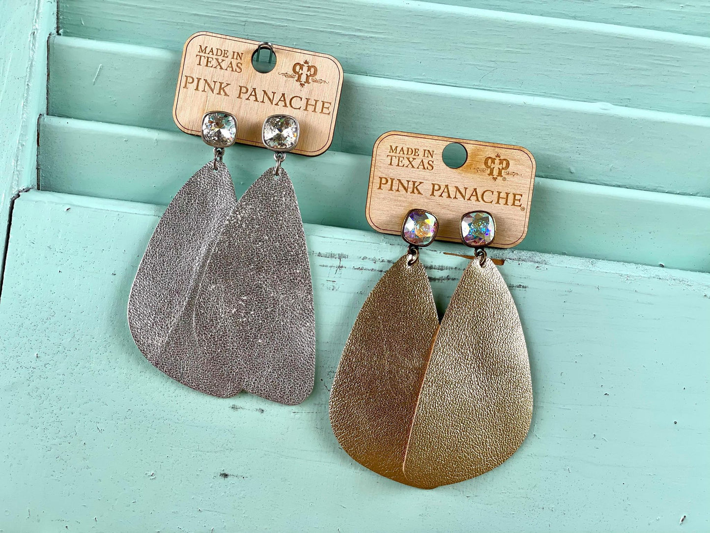 PINK PANACHE LEATHER TRIANGLE POST EARRINGS
