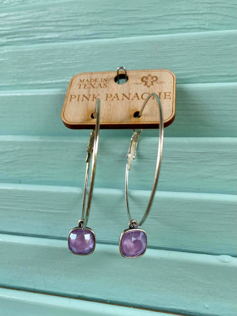 PINK PANACHE LILAC DROP SILVER HOOPS