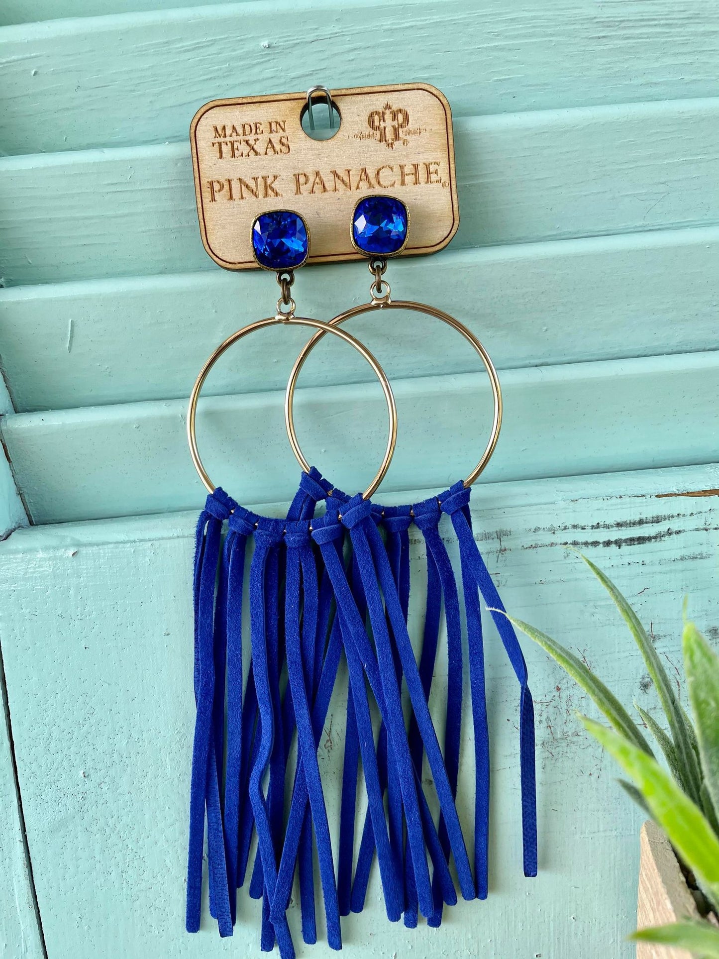 PINK PANACHE MAJESTIC BLUE CIRCLE FRINGE EARRINGS