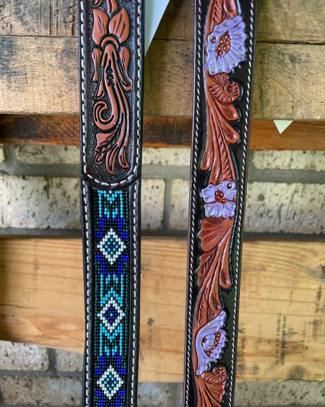 TWISTED X HAND CARVED PAINTED PURPLE FLORAL BELT