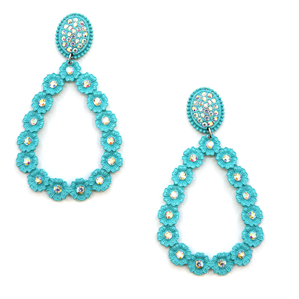 STUDDED RHINESTONE TEAR DROP EARRINGS
