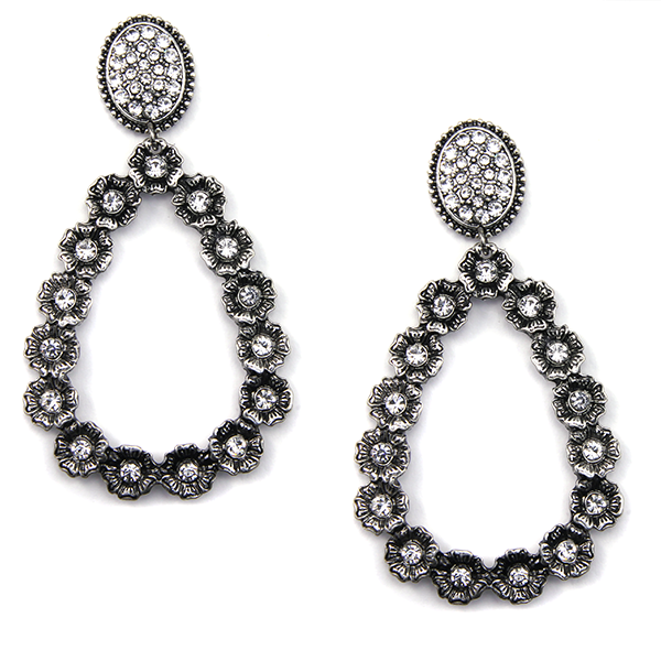 STUDDED RHINESTONE TEAR DROP EARRINGS