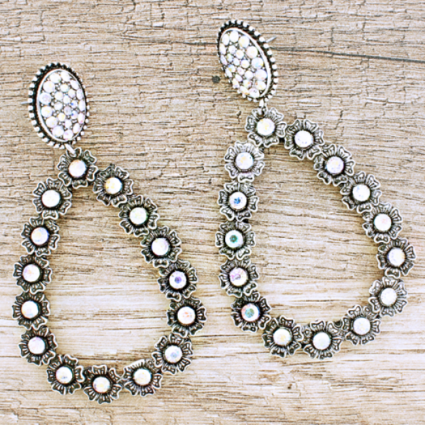 STUDDED RHINESTONE TEAR DROP EARRINGS