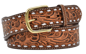 FLORAL EMBOSSED FULL GRAIN LEATHER BELT