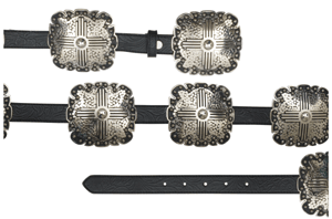 BLACK FLORAL EMBOSSED SQUARE CROSS CONCHO BELT