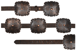 Brown Floral Embossed Square Cross Concho Belt