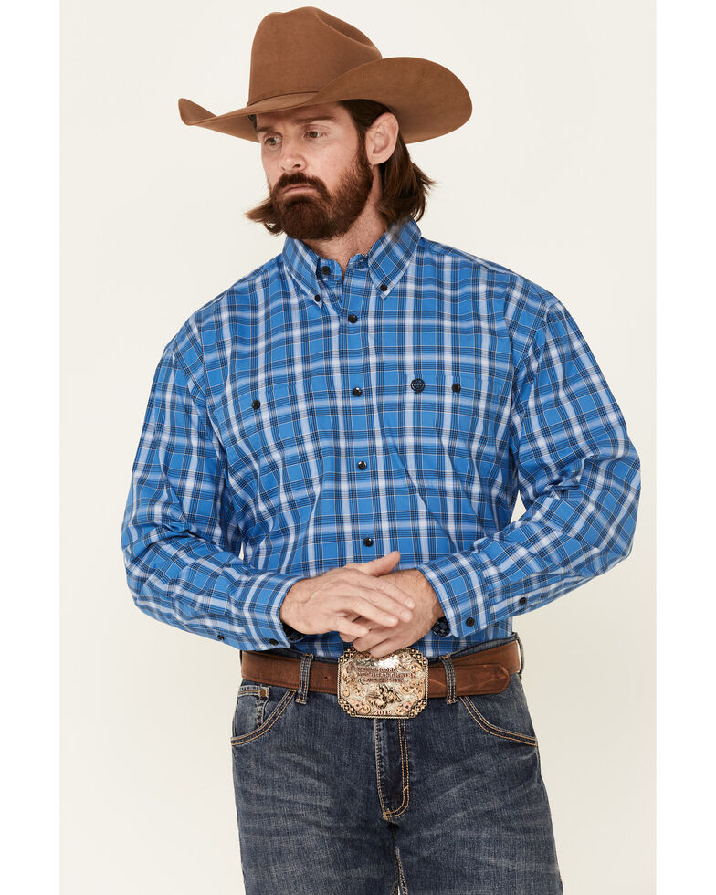 WRANGLER GEORGE STRAIT BLUE PLAID LONG SLEEVE SHIRT