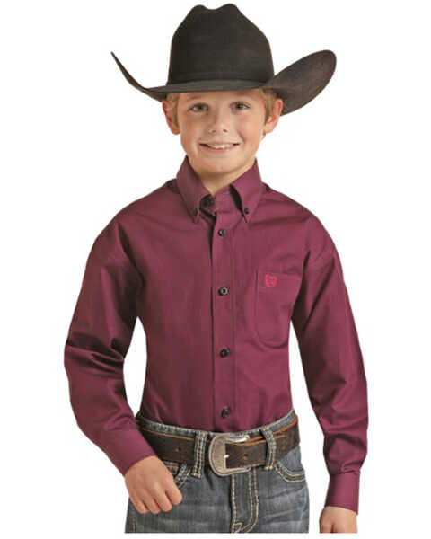 PANHANDLE MAROON SOLID STRETCH POPLIN SHIRT