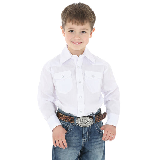 WRANGLER BOY'S WHITE LONG SLEEVE  SNAP SHIRT