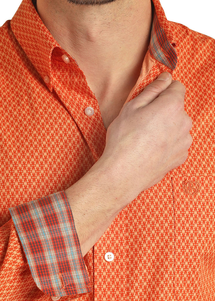 PANHANDLE MEN'S RUST GEOMETRIC PRINT SHIRT