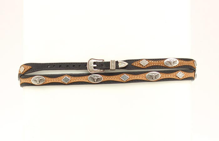3/8 GENUINE LEATHER HATBAND WITH LONGHORN CONCHOS