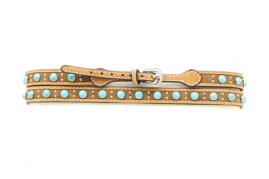 BROWN LEATHER TURQUOISE STONE HAT BAND