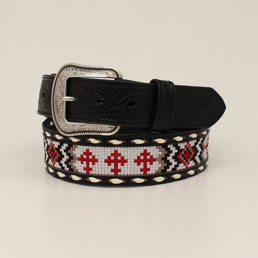 3D SOUTHWESTERN CROSS EMBROIDERED BLACK BELT