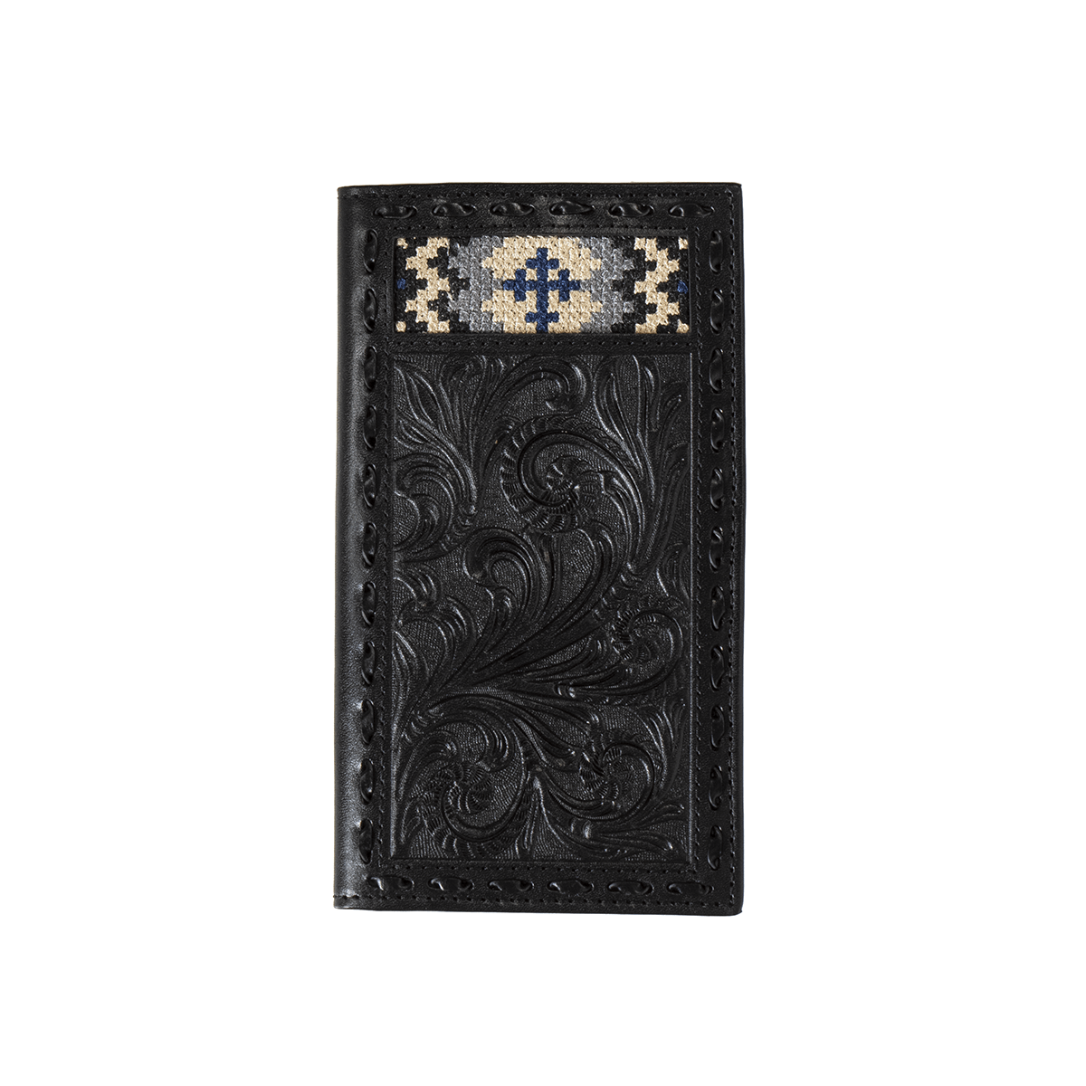 3D RODEO WALLET FLORAL LEATHER CROSS EMBROIDERED BLACK