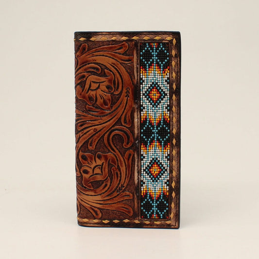 3D RODEO WALLET FLORAL TOOLED BEAD INLAY TAN