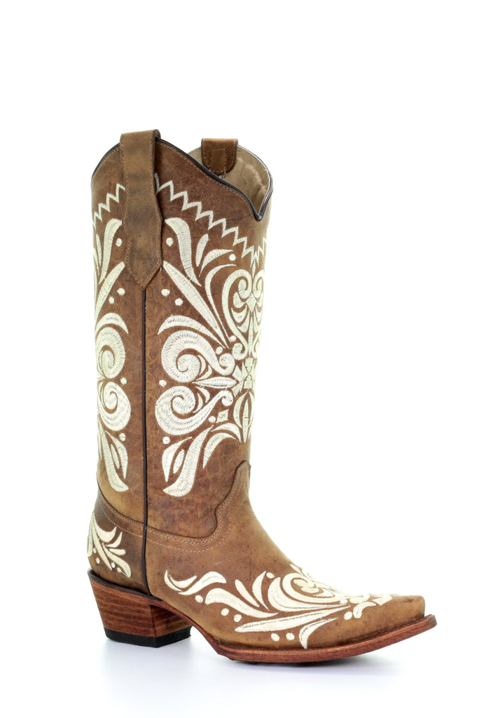 Corral Tan Embroidered Snip Toe Boot
