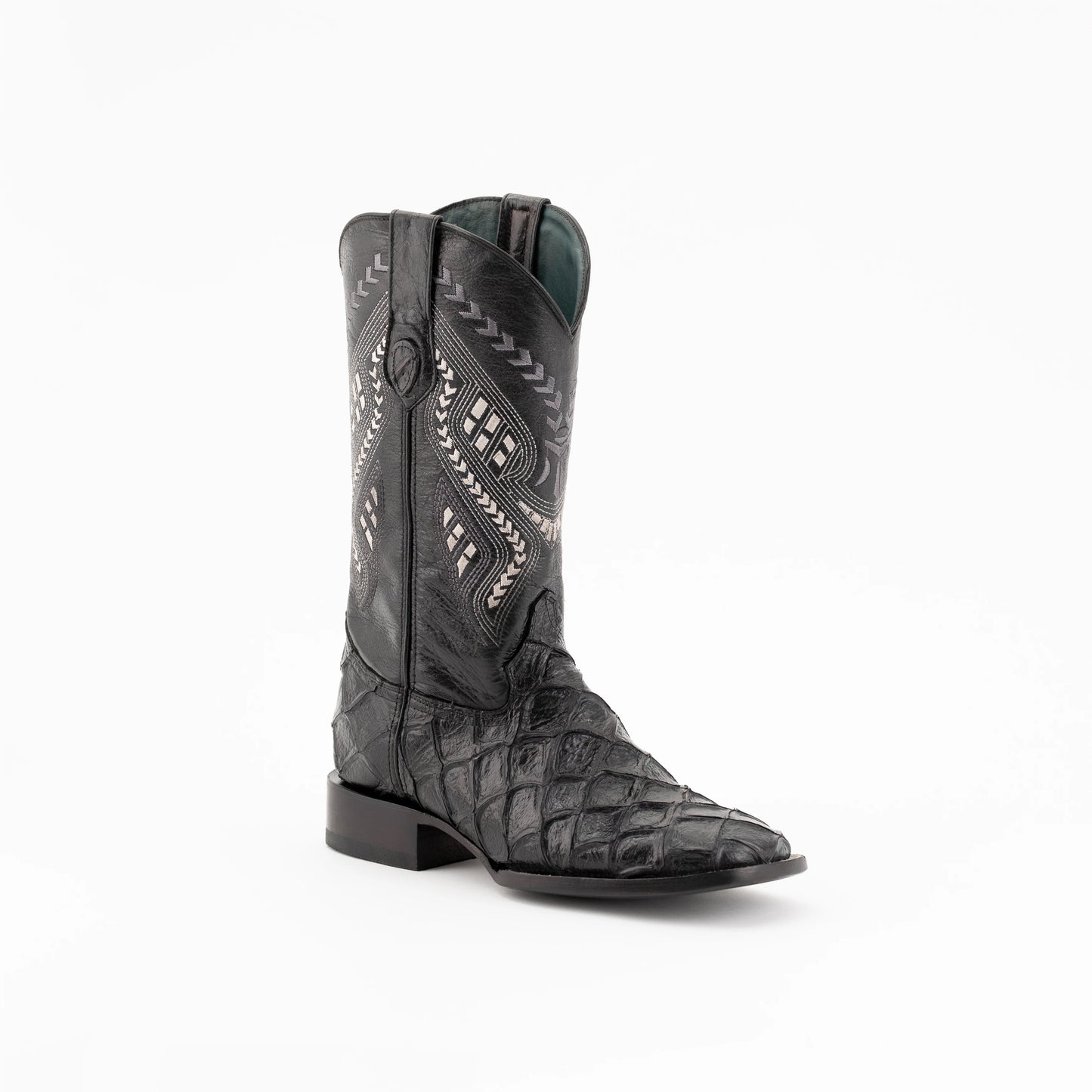 FERRINI BRONCO BLACK PIRARUCU PRINT SQUARE TOE BOOT