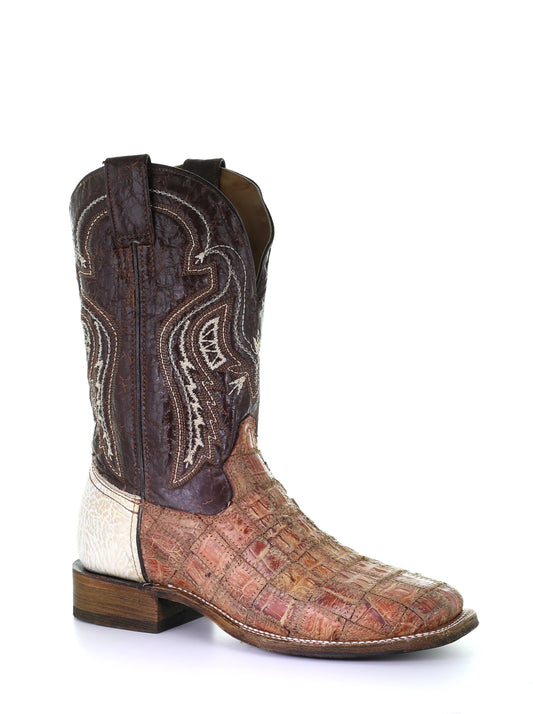 Corral Bone Brown Gator Patchwork Boot