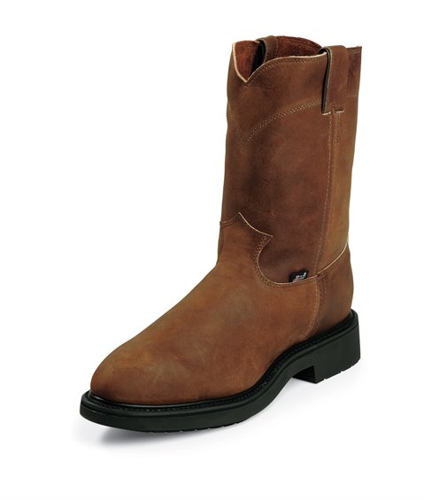 JUSTIN AGED BARK PULL ON STEEL TOE WORK BOOT