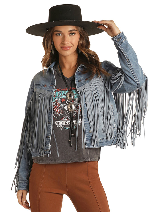 Rock & Roll Blue Suede Fringe Jacket