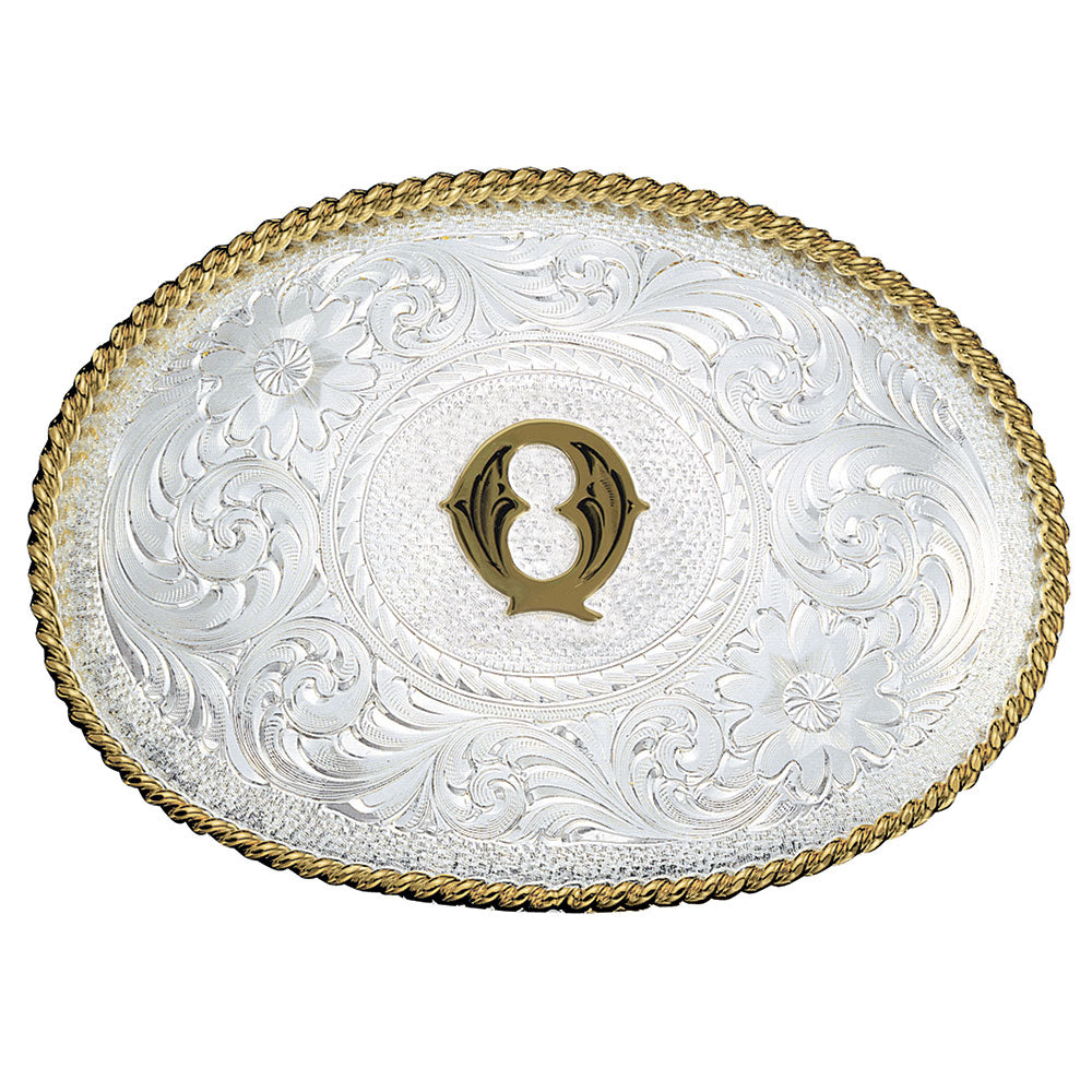 Montana Silversmiths Initial Silver Engraved Gold Trim Belt Buckle