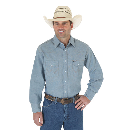 Wrangler Men's Chambray Authentic Cowboy Cut Work Shirt