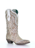 Corral White Overlay Embroidered Studded Boot