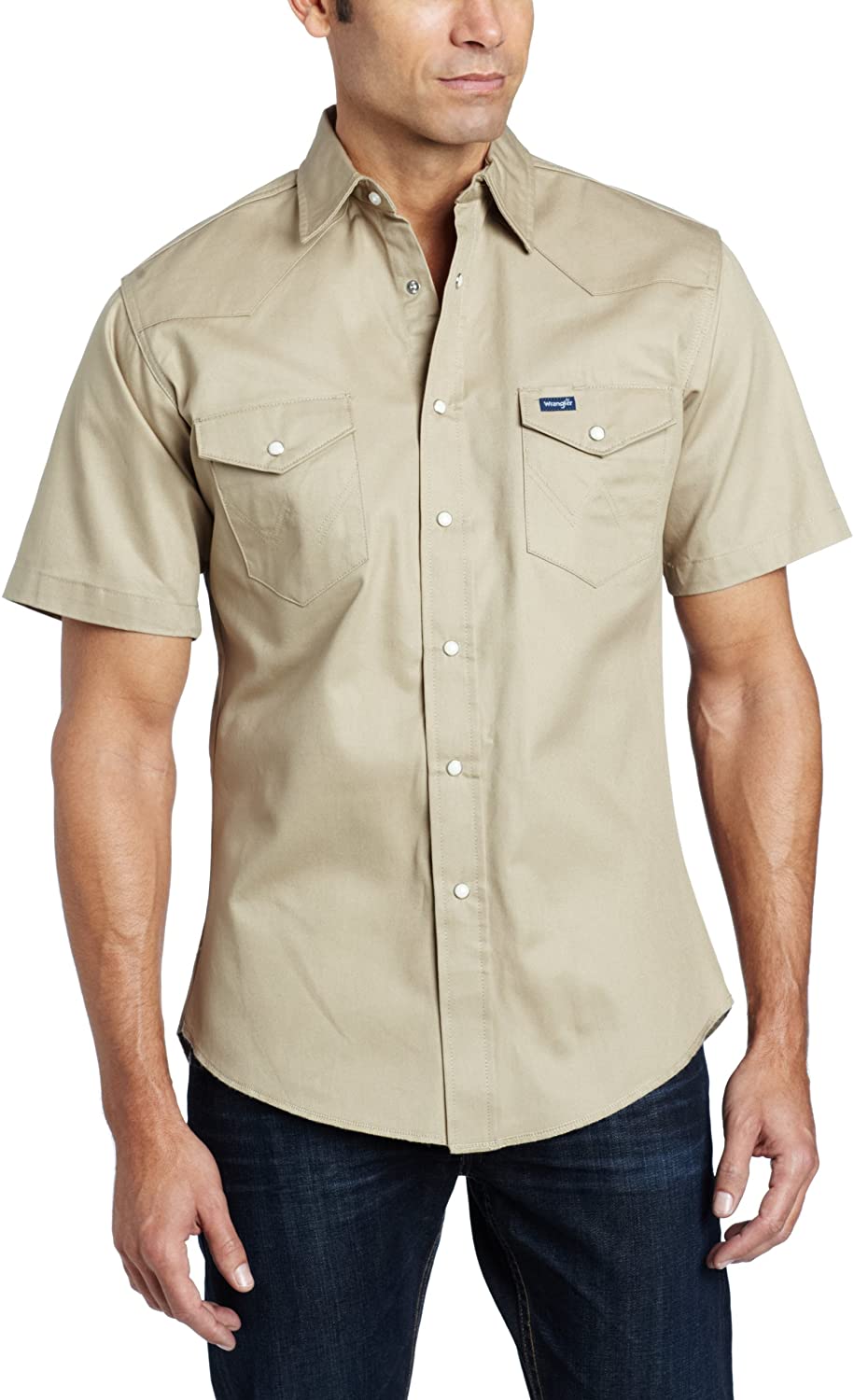 WRANGLER TAN AUTHENTIC COWBOY CUT SHORT SLEEVE WORK SHIRT