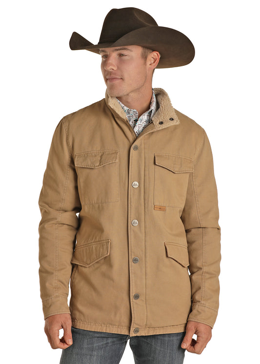 BRUSHED COTTON CANVAS WATER RESISTANT JACKET WITH BERBER COLLAR