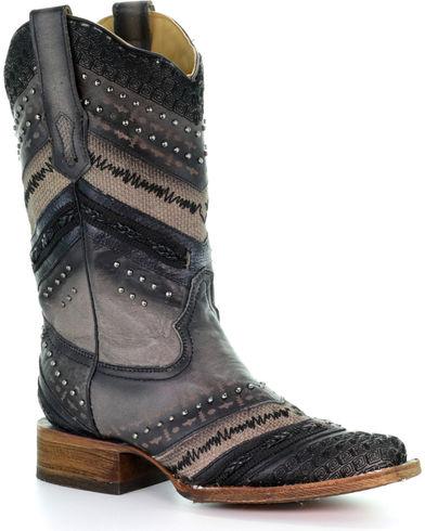 Corral Ladies Grey Embroidered Studded Boot