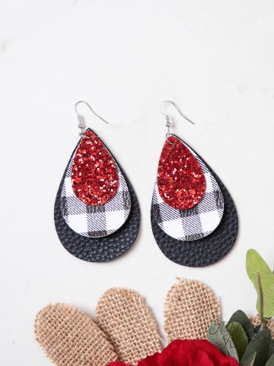 RED GLITTER BUFFALO PLAID TEARDROP