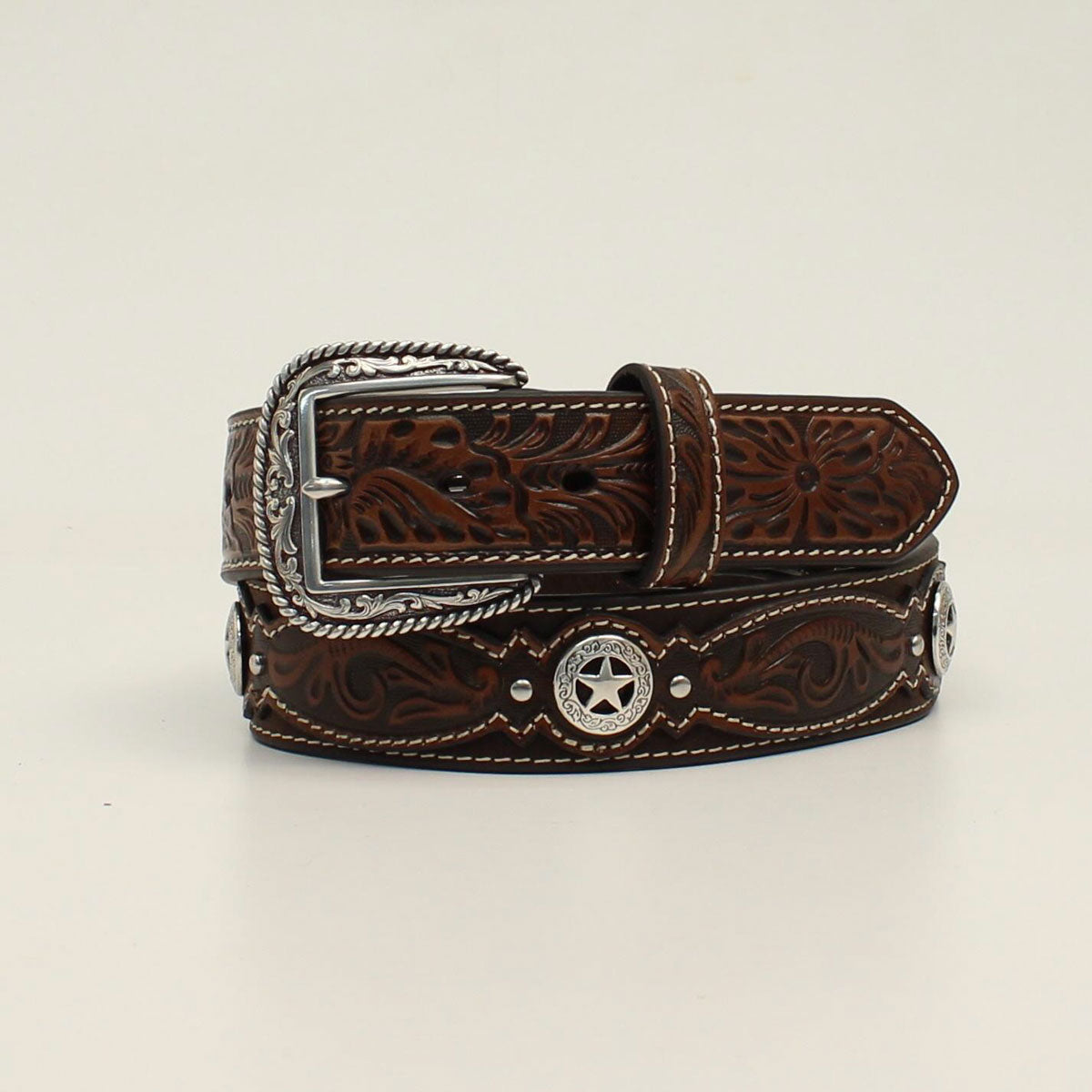 ARIAT FLORAL TOOLED BUCK LACING BELT