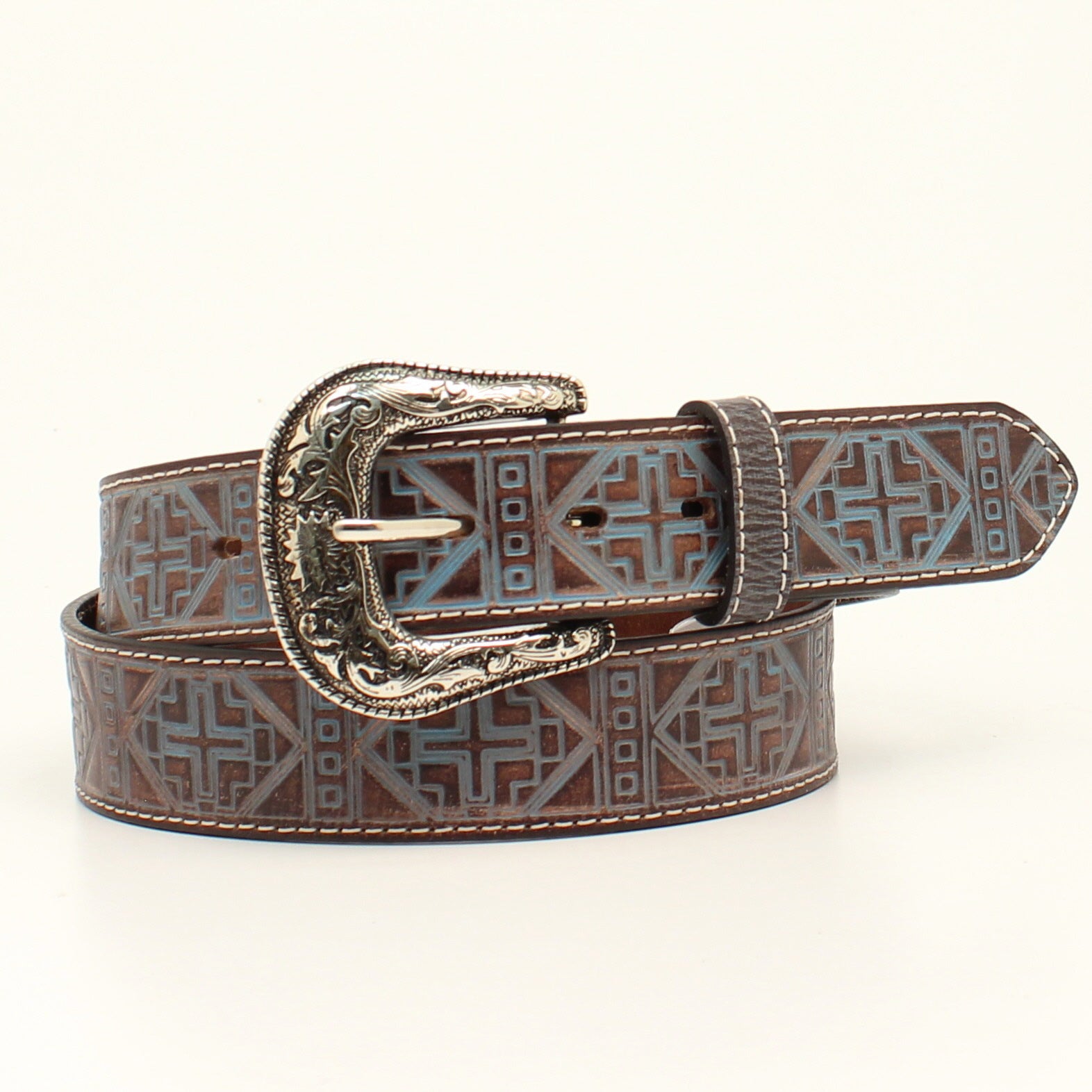 Ariat Pattern Ariat Ladies Belt Turquoise Tooled Cross Pattern – Corral Western Wear