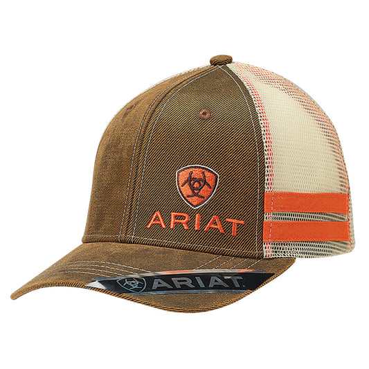 Ariat Brown Oilskin Orange Logo Cap