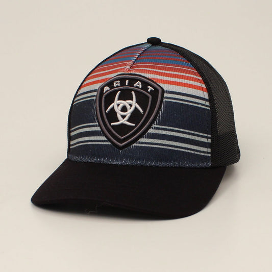 ARIAT BLACK MULTICOLORED STRIPED EMBROIDERED SHIELD CAP