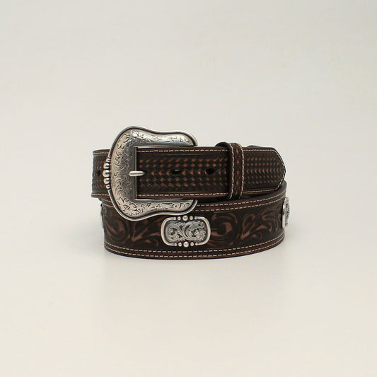 ARIAT BROWN TAPERED DOUBLE STITCH OVAL CONCHO BELT