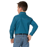 Wrangler Boys 20X® Blue Geo Print  Long Sleeve Shirt