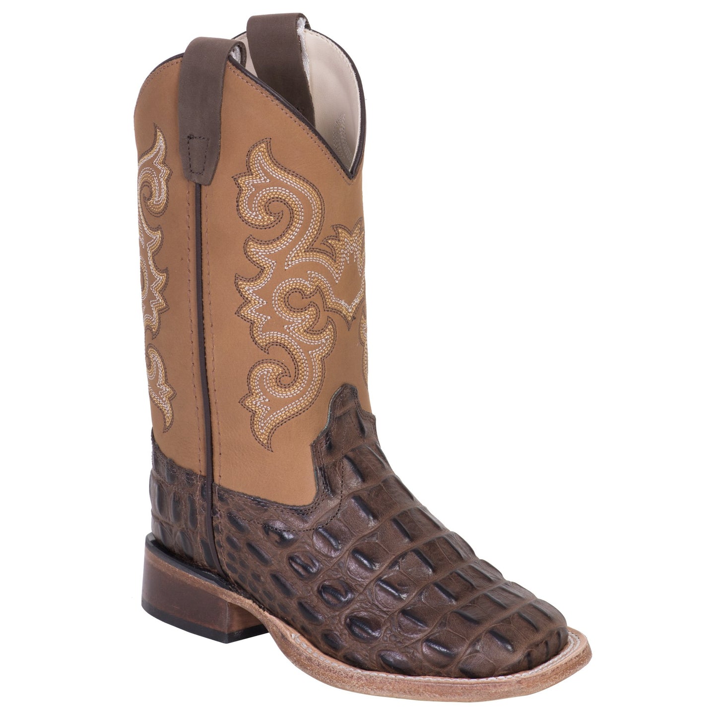 OLD WEST BROWN/TAN LEATHER CAIMAN BOOT