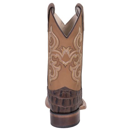 OLD WEST BROWN/TAN LEATHER CAIMAN BOOT