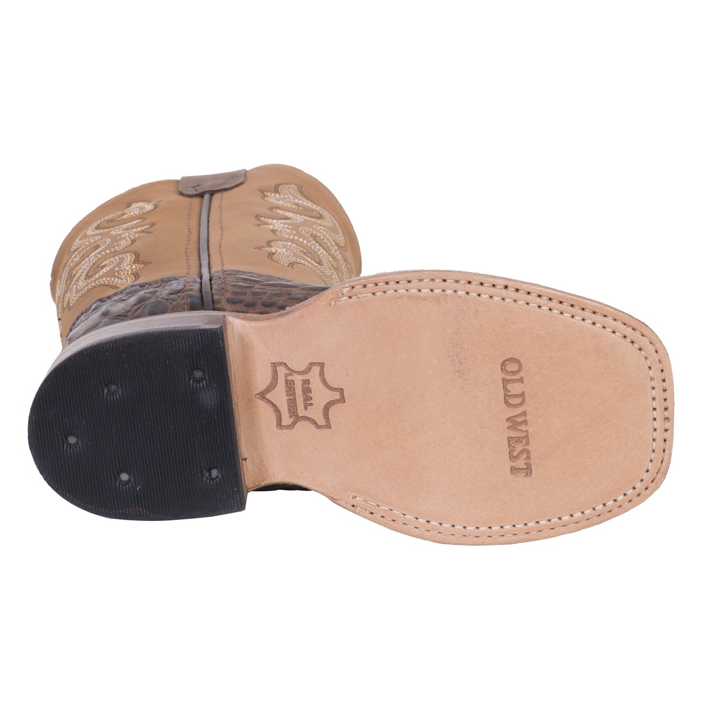 OLD WEST BROWN/TAN LEATHER CAIMAN BOOT