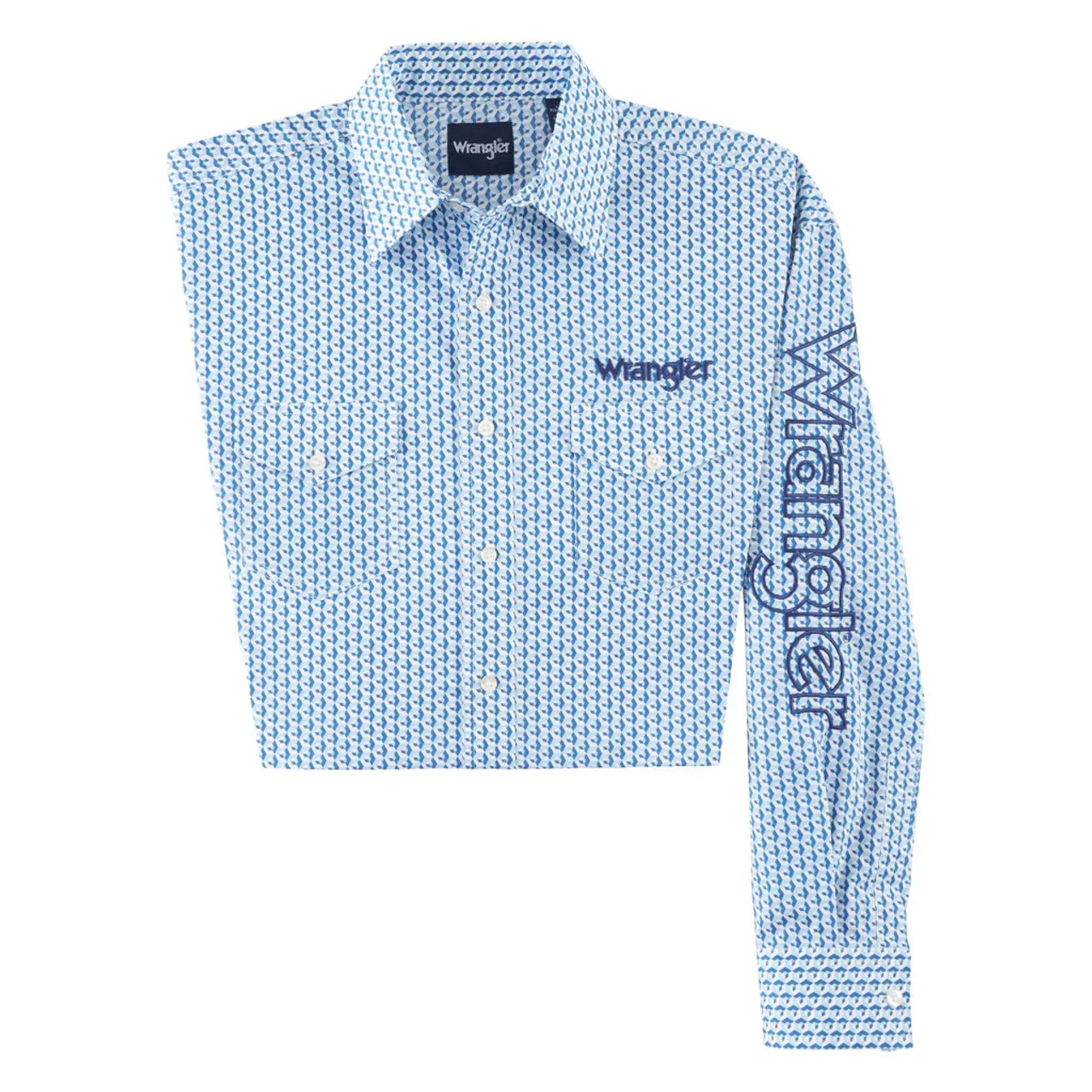 Wrangler Men's Logo Geometric Print Blue Shirt