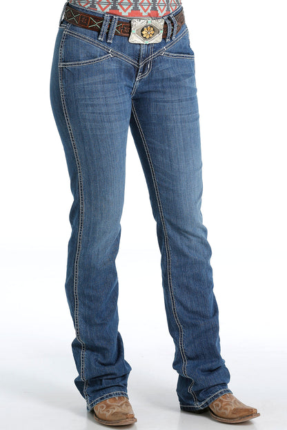 CRUEL HANNAH MODERATE RISE STONE WASH BOOT CUT JEAN
