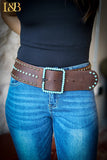 L&B Brown Turquoise Stone Extra Wide Belt