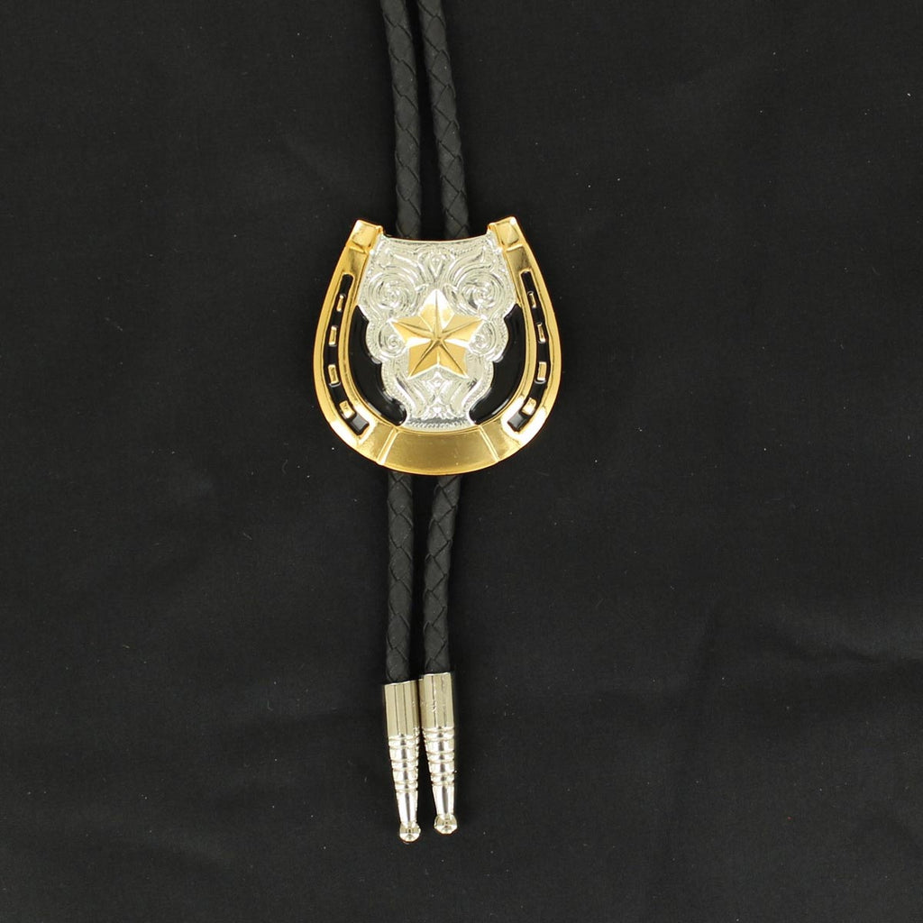 Silver/Gold Horseshoe Adult Bolo Tie