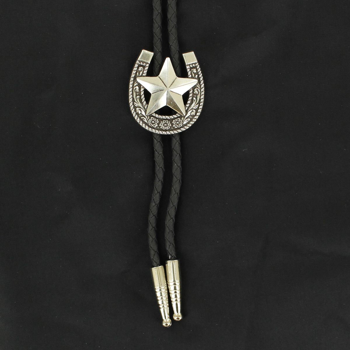 Double S Silver Horseshoe Bolo Tie