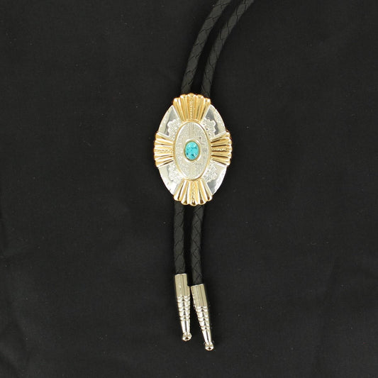 TURQUOISE SOUTHWESTERN SILVER/GOLD BOLO