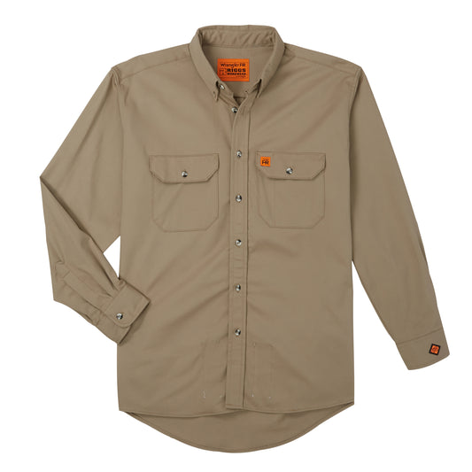 Wrangler FR Flame Resistant Long Sleeve Khaki Work Shirt