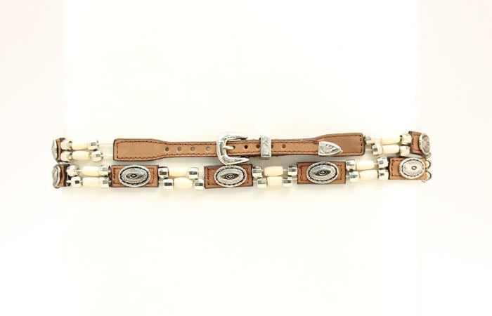 LEATHER HATBAND WITH BONE BEADS