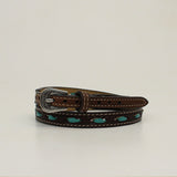 BROWN LEATHER TURQUOISE LACING HAT BAND